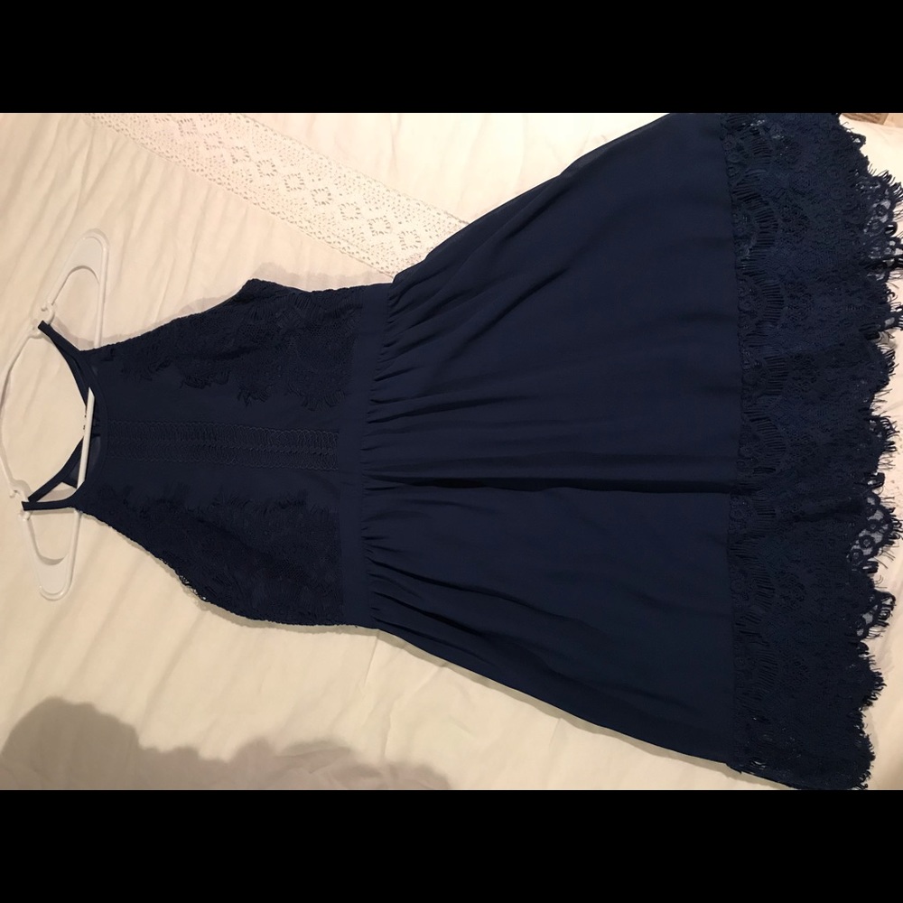 Navy Blue Lace Detailed Dress